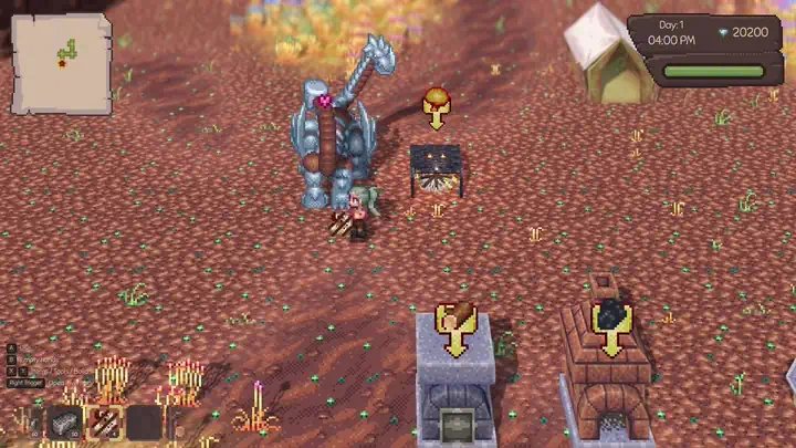 Gameplay: a rancher and an axe dragon by the cooking kettle and grill
