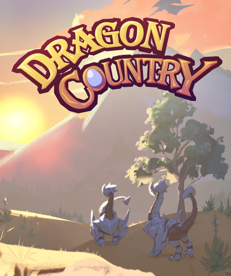Dragon Country capsule art: the logo over a sunset with two dragons