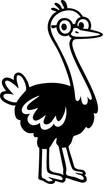 The Pretty Deece ostrich, in glasses